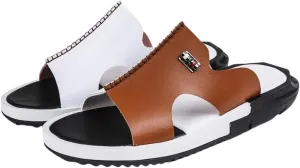 Men's Block Color Stitched Casual Slides with Microfiber Leather Uppers, Casual Non Slip Open Toe Beach Shoes for Indoor Outdoor Walking, Spring and Summer
