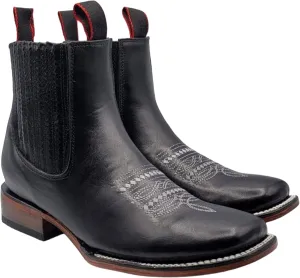 MENS BOTIN COWBOY LEATHER RODEO SLIP ON ANKLE SQUARE TOE BOOTS CHARRO