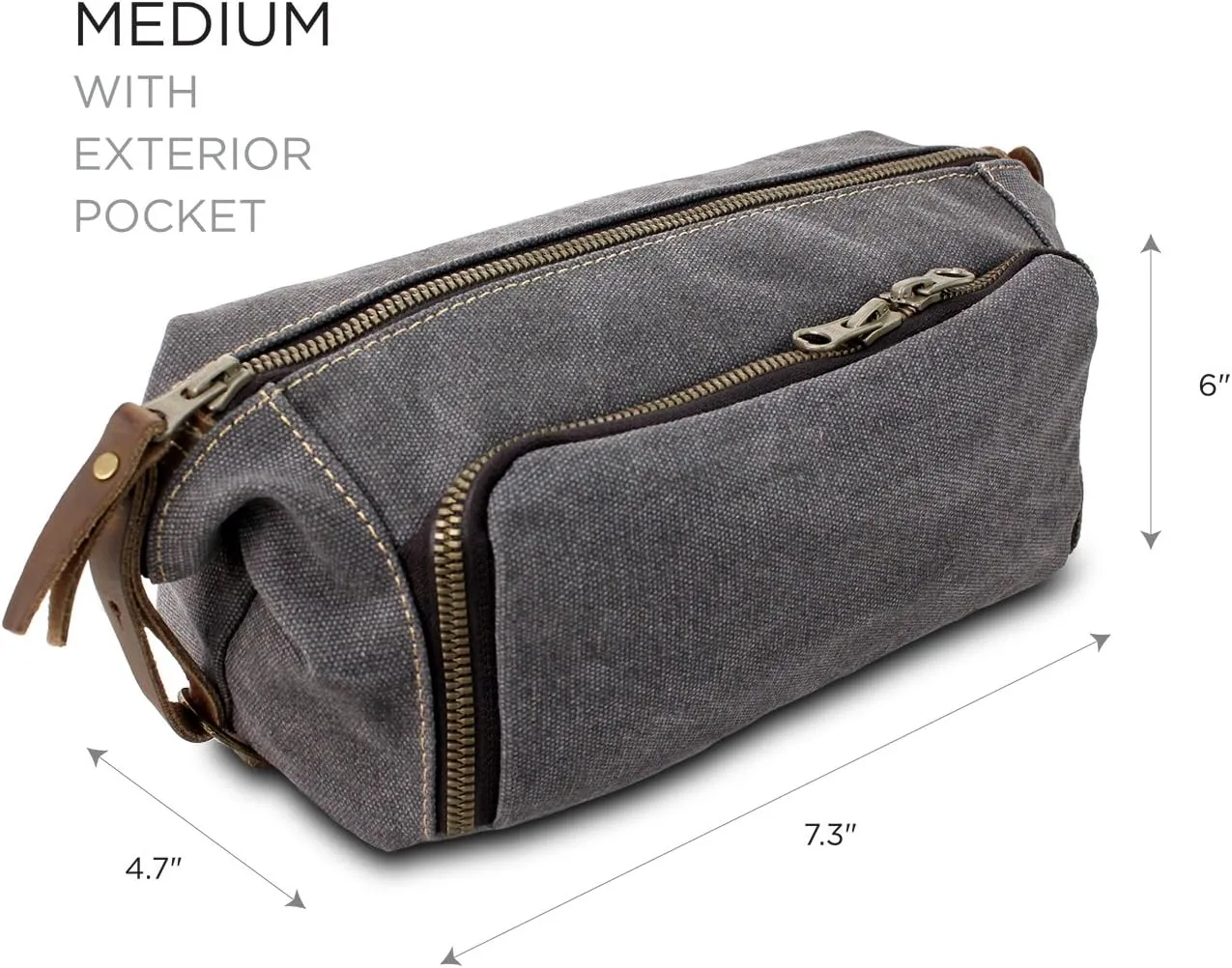 Mens Canvas Toiletry Bags for Women Travel Toiletry Bag Dopp Kit with Genuine Leather Trim and YKK Zipper