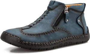Men's Casual Leather Loafers Fashion Comfortable Chelsea Boots Hand Stitched Slip On Mid-top Shoes