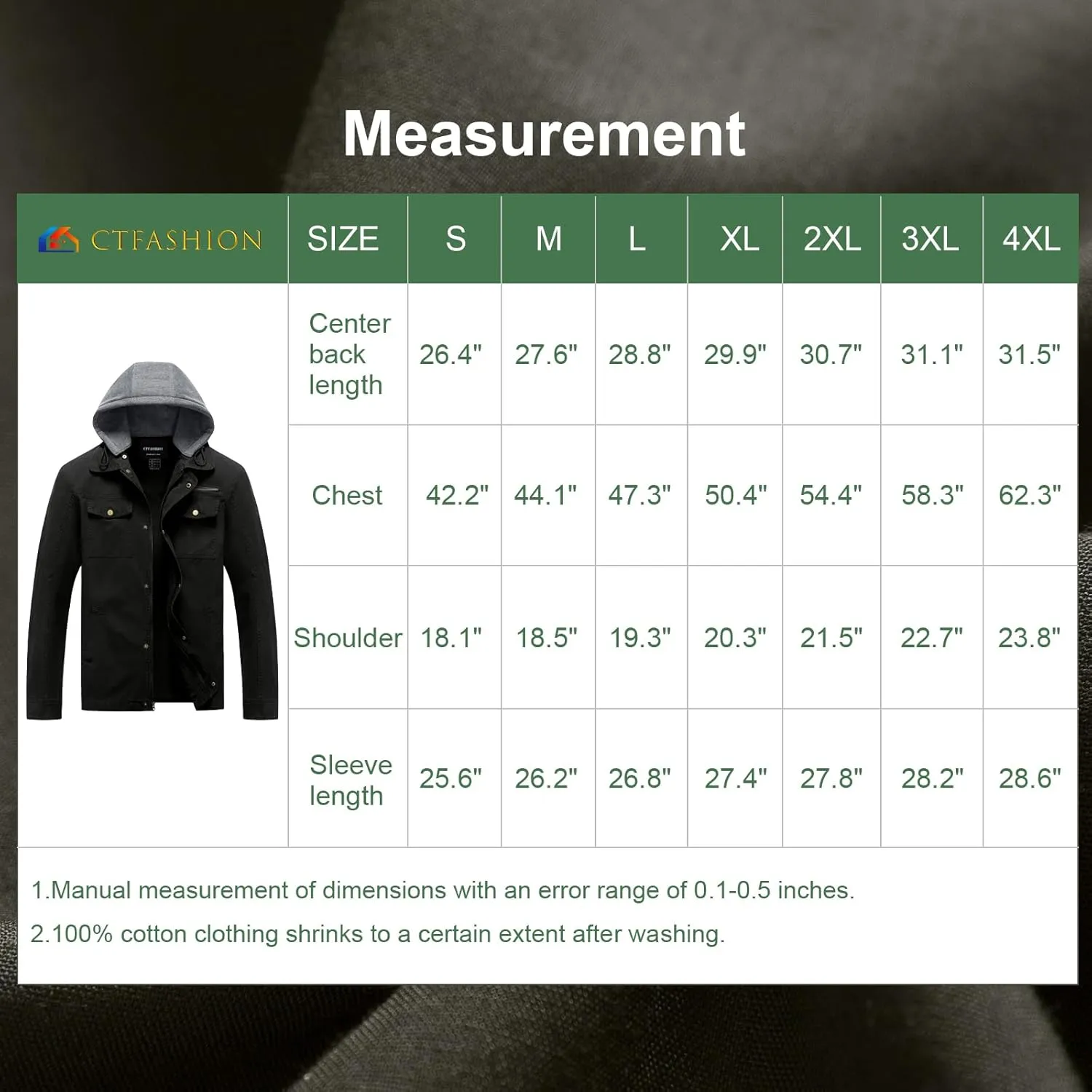 Men's Cotton Lightweight Jacket Military Canvas Field Coat Work Outwear Casual Spring Cargo Jacket with Hooded