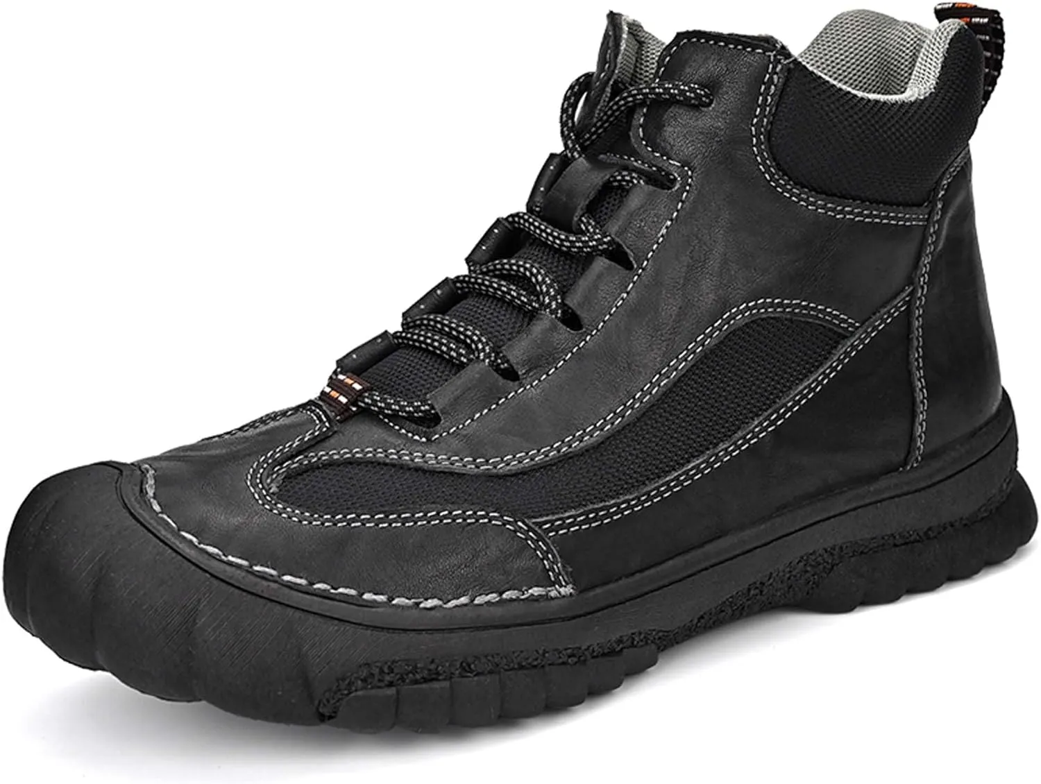Men's Premium Genuine Cowhide Leather Walking Shoes, High-top Sneakers, Light Hiking Shoes, Casual Shoes, Soft and Wear-Resistant, Mesh Lining, Hand-Stitched