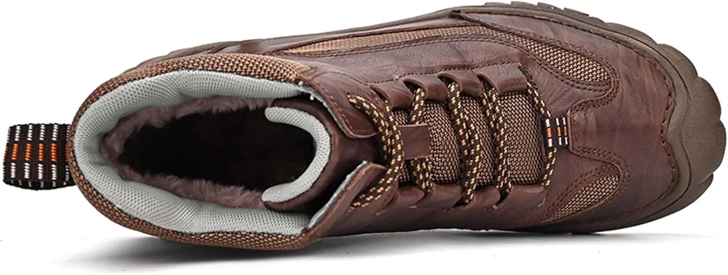 Men's Premium Genuine Cowhide Leather Walking Shoes, High-top Sneakers, Light Hiking Shoes, Casual Shoes, Soft and Wear-Resistant, Mesh Lining, Hand-Stitched