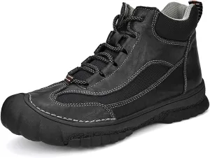 Men's Premium Genuine Cowhide Leather Walking Shoes, High-top Sneakers, Light Hiking Shoes, Casual Shoes, Soft and Wear-Resistant, Mesh Lining, Hand-Stitched