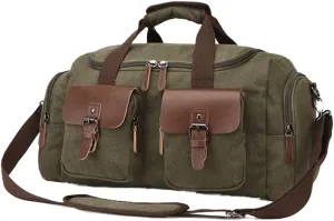 Mens Travel Duffle Bags Leather Canvas Weekend Bag Large Waterproof Overnight Carry on Bag with Shoe Compartment Oversized Tote for Travel Business Sports (Green)