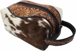 Men's Western Rodeo Fashion Sunflower Hand-Tooled Genuine Leather Cowhide Travel Toiletry Dopp Kit Bag 18FK0102