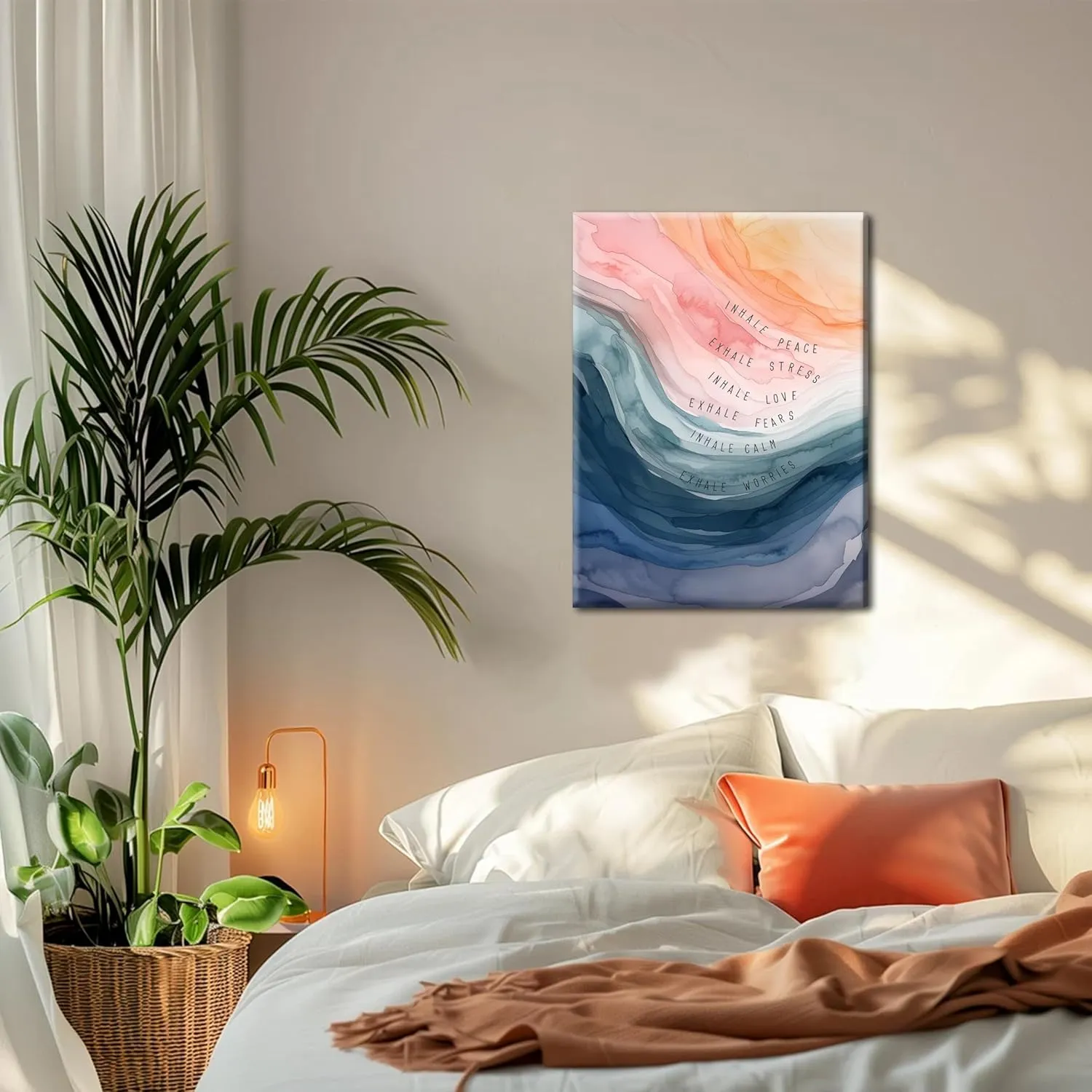 Mental Health Wall Art, Therapy Office Pictures Wall Decor, Inhale Exhale Meditation Art Paintings, Inspirational Canvas Prints, Therapist Artwork for Meditation Room Calming Corner, Framed 16x24 Inch