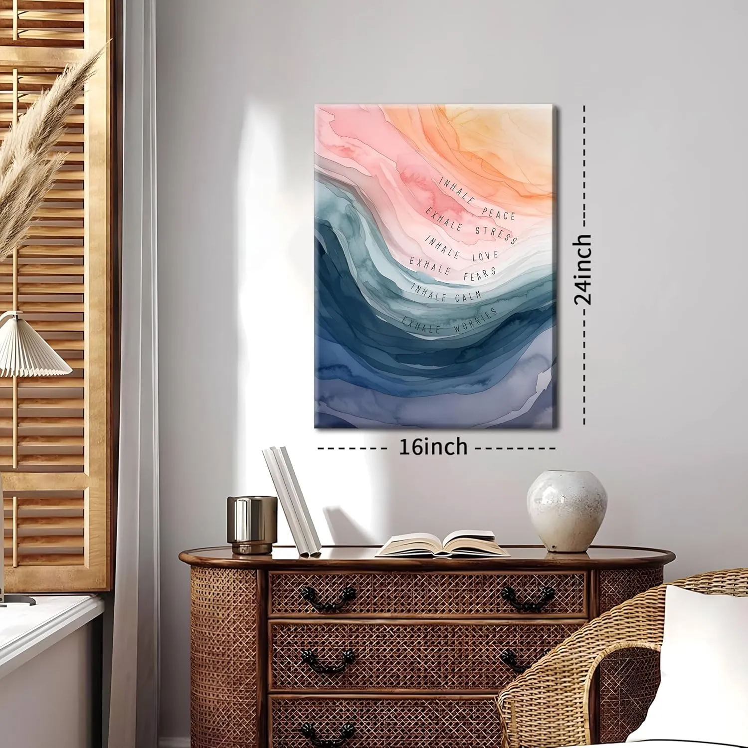Mental Health Wall Art, Therapy Office Pictures Wall Decor, Inhale Exhale Meditation Art Paintings, Inspirational Canvas Prints, Therapist Artwork for Meditation Room Calming Corner, Framed 16x24 Inch
