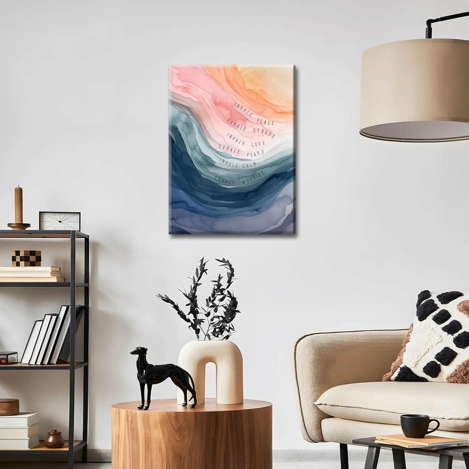 Mental Health Wall Art, Therapy Office Pictures Wall Decor, Inhale Exhale Meditation Art Paintings, Inspirational Canvas Prints, Therapist Artwork for Meditation Room Calming Corner, Framed 16x24 Inch