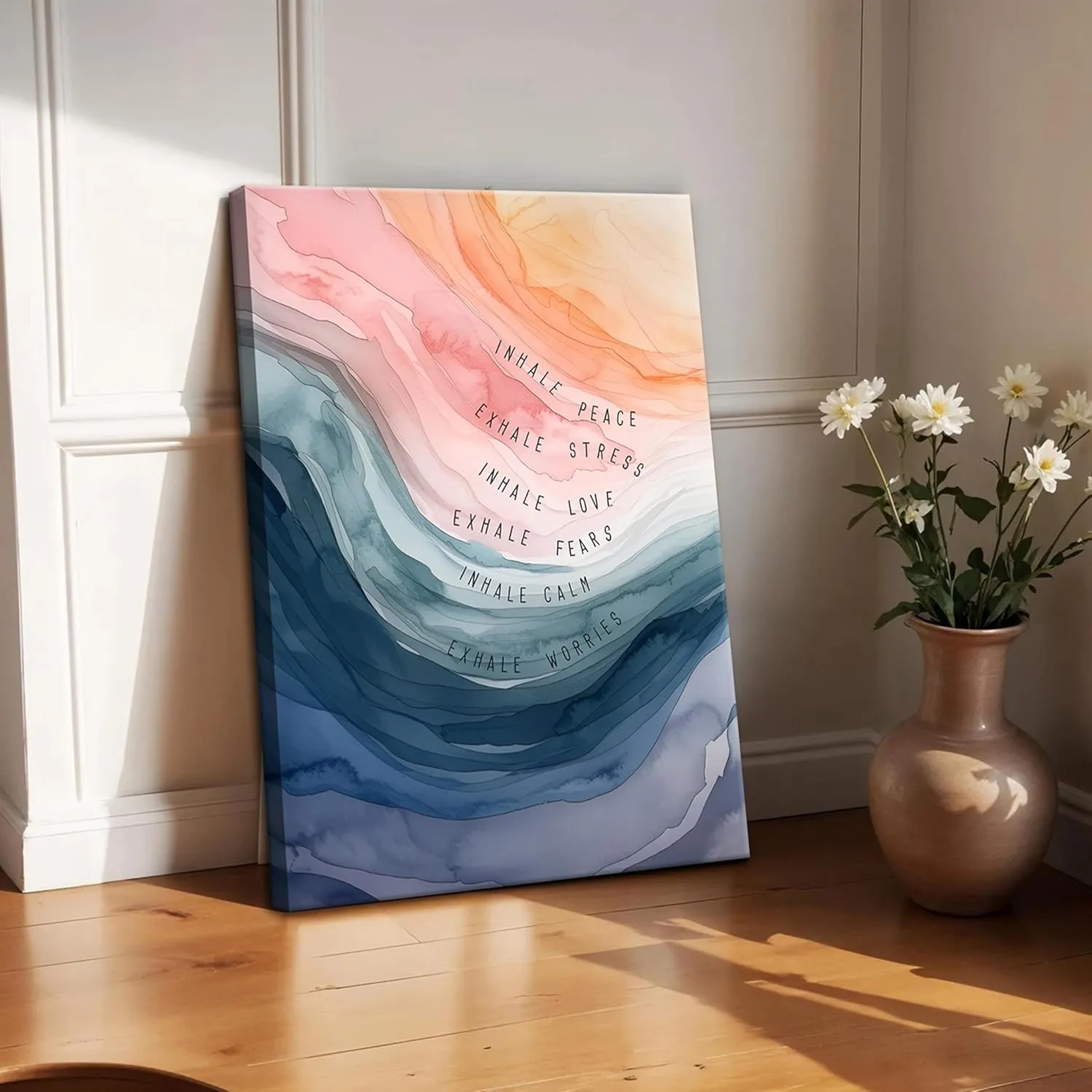 Mental Health Wall Art, Therapy Office Pictures Wall Decor, Inhale Exhale Meditation Art Paintings, Inspirational Canvas Prints, Therapist Artwork for Meditation Room Calming Corner, Framed 16x24 Inch