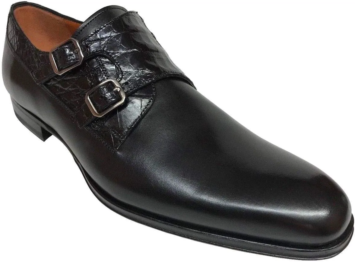 Mezlan Men's Grey Leather Double Monk Strap Dress Shoes 14434-F