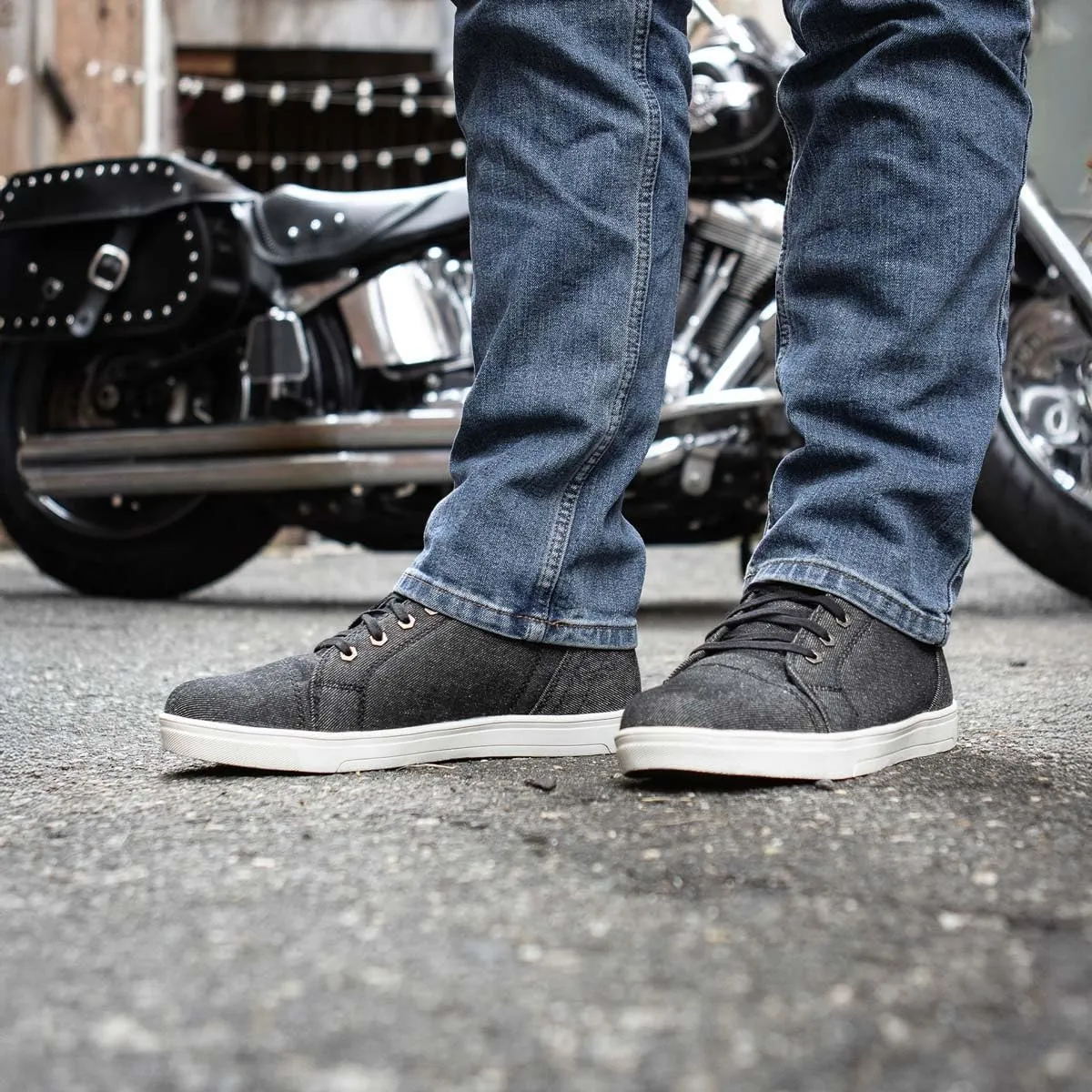 Milwaukee Leather MBM9108 Men's Black Canvas Reinforced Motorcycle Casual Street Riding Shoes w/Ankle Support - 9.5