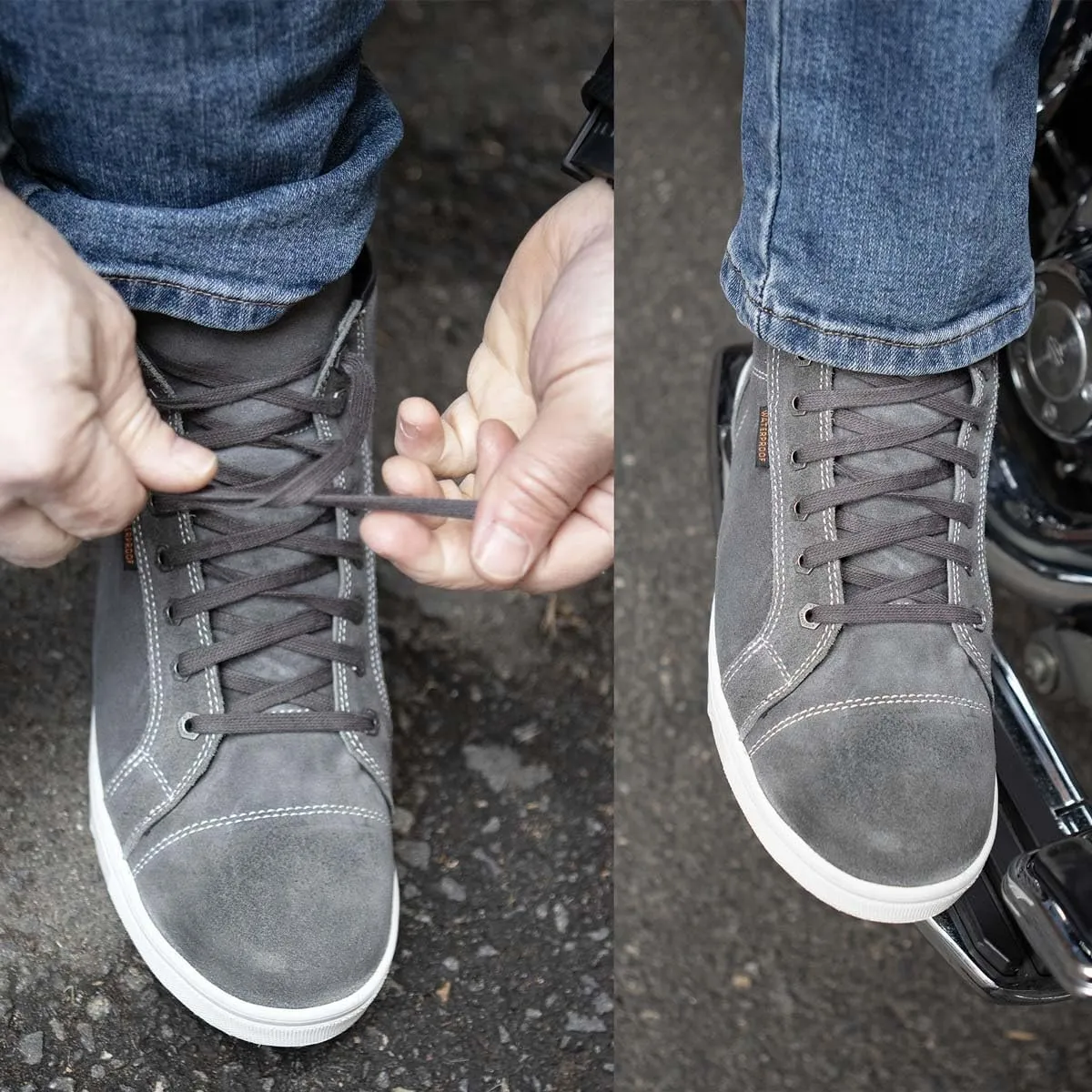 Milwaukee Leather MBM9109 Men's Grey Suede Leather Reinforced Street Riding Waterproof Shoes w/Ankle Support - 13