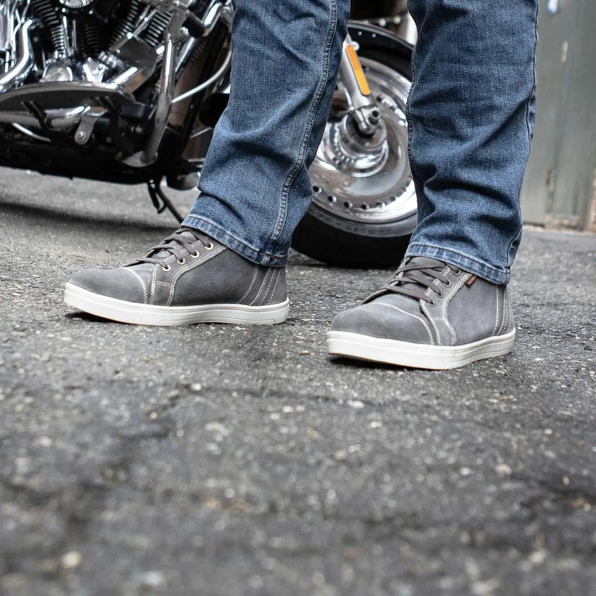 Milwaukee Leather MBM9109 Men's Grey Suede Leather Reinforced Street Riding Waterproof Shoes w/Ankle Support - 13