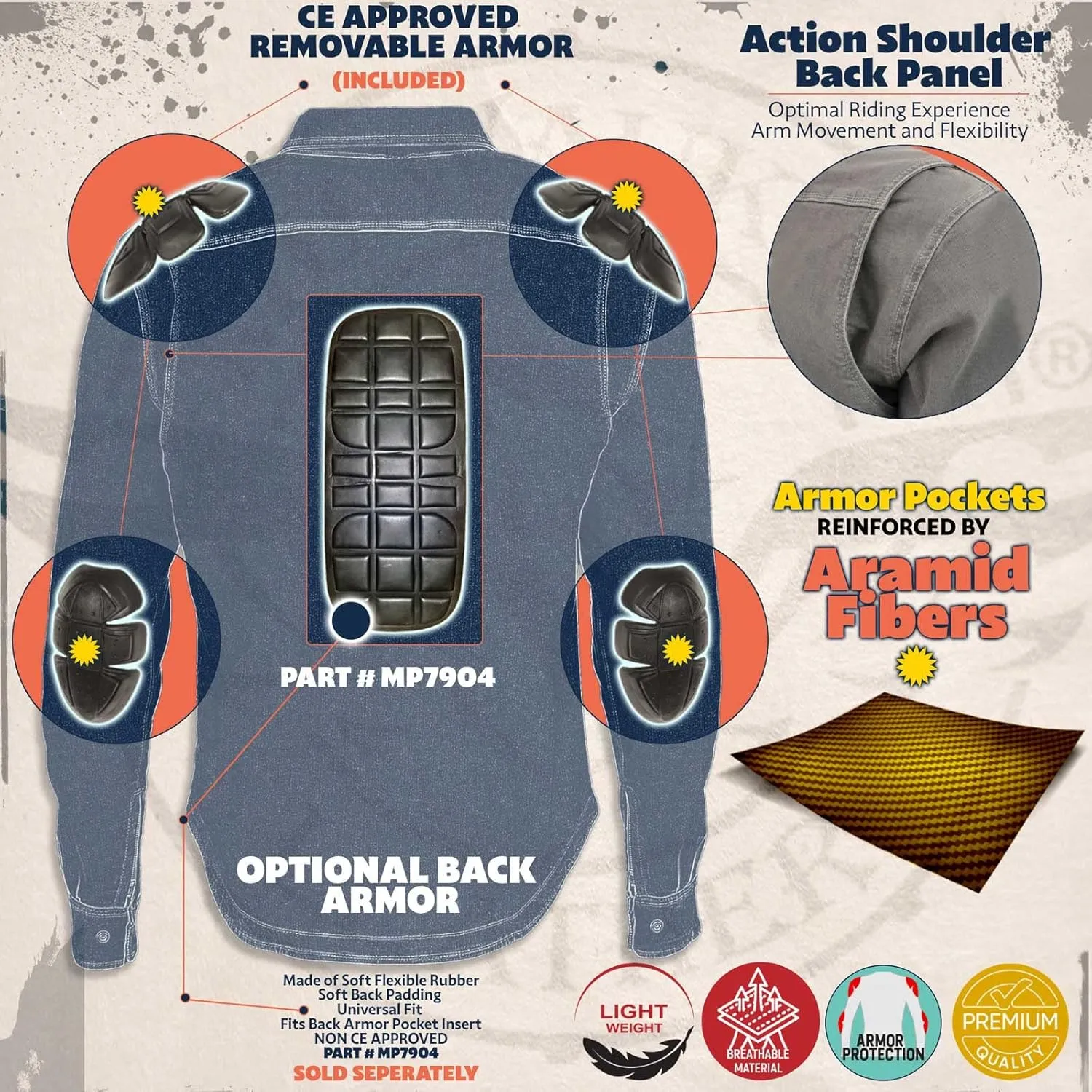 Milwaukee Leather Men's Hooded Flannel Motorcycle Shirt w/CE Approved Armor - Reinforced w/Aramid Fibers - 3X-Large