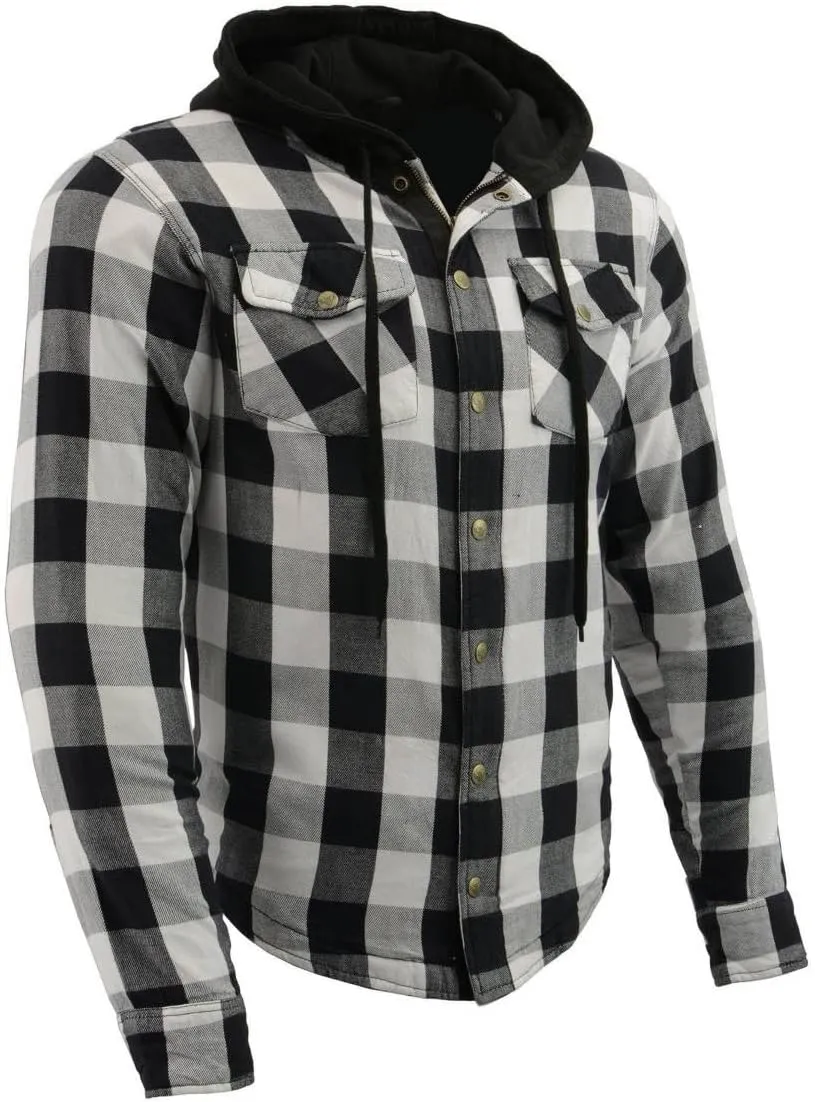 Milwaukee Leather Men's Hooded Flannel Motorcycle Shirt w/CE Approved Armor - Reinforced w/Aramid Fibers - 3X-Large