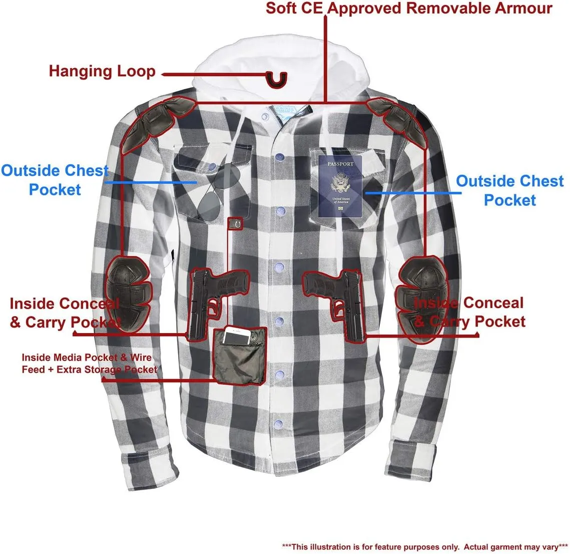 Milwaukee Leather Men's Hooded Flannel Motorcycle Shirt w/CE Approved Armor - Reinforced w/Aramid Fibers - 3X-Large