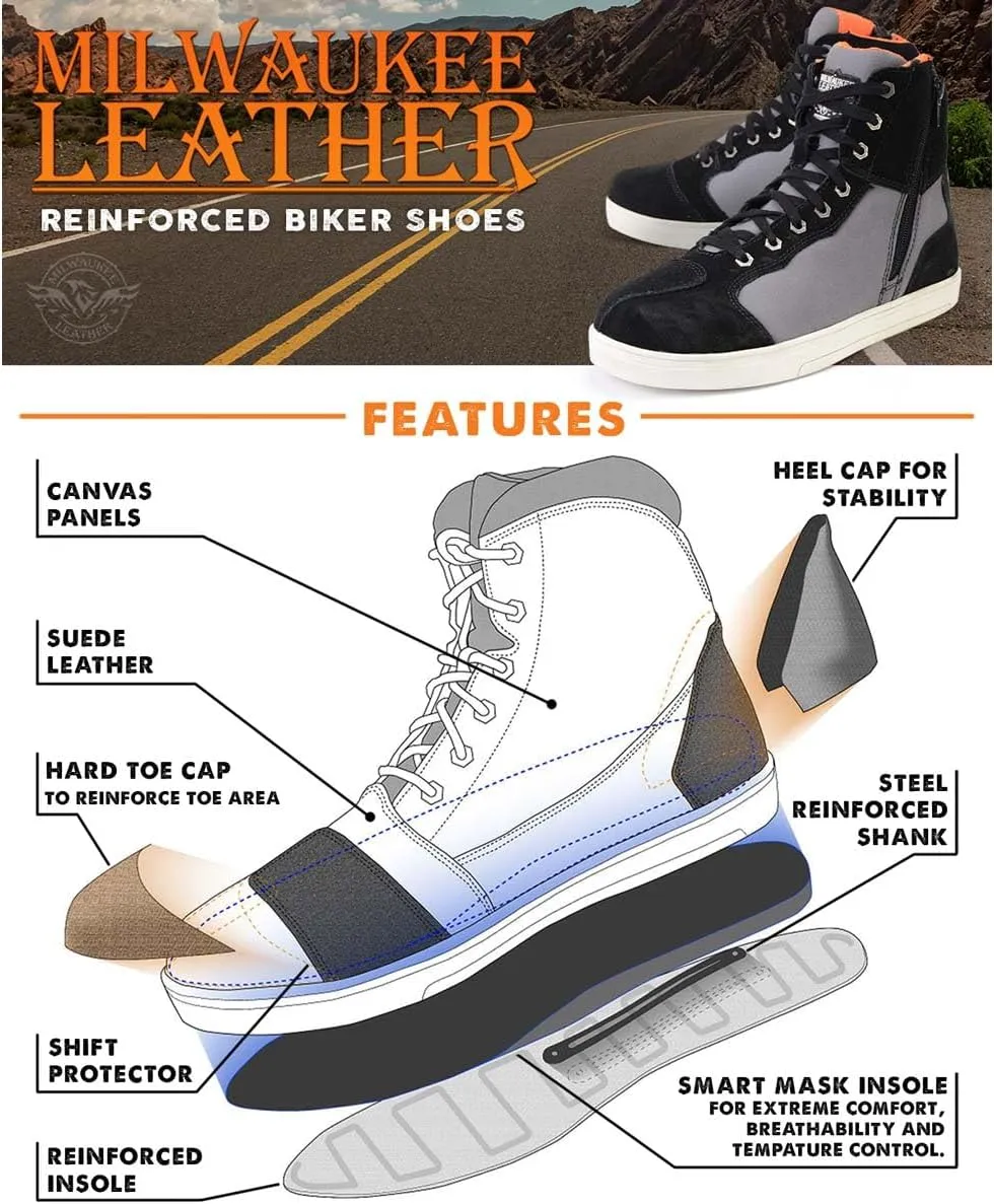 Milwaukee Leather Men's Motorcycle Reinforced Street Biker Casual Riding Shoes Leather Suede Canvas - 8