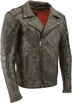 Milwaukee Leather MLM1515 Men's Classic Beltless Distressed Brown Leather Triple Stitched Motorcycle Biker Jacket