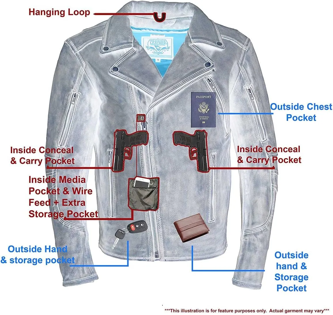 Milwaukee Leather MLM1515 Men's Classic Beltless Distressed Brown Leather Triple Stitched Motorcycle Biker Jacket