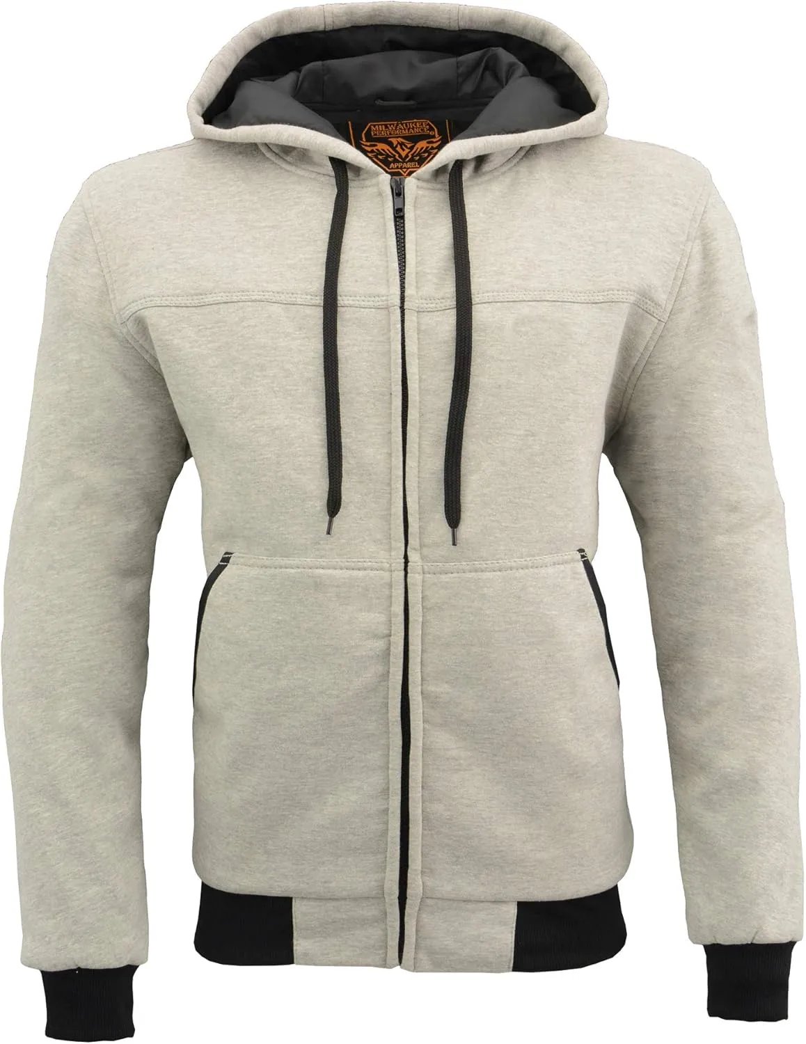 Milwaukee Leather MPM1788 Men's Black CE Approved Armored Riding Hoodie Sweater with Aramid by DuPont Fibers