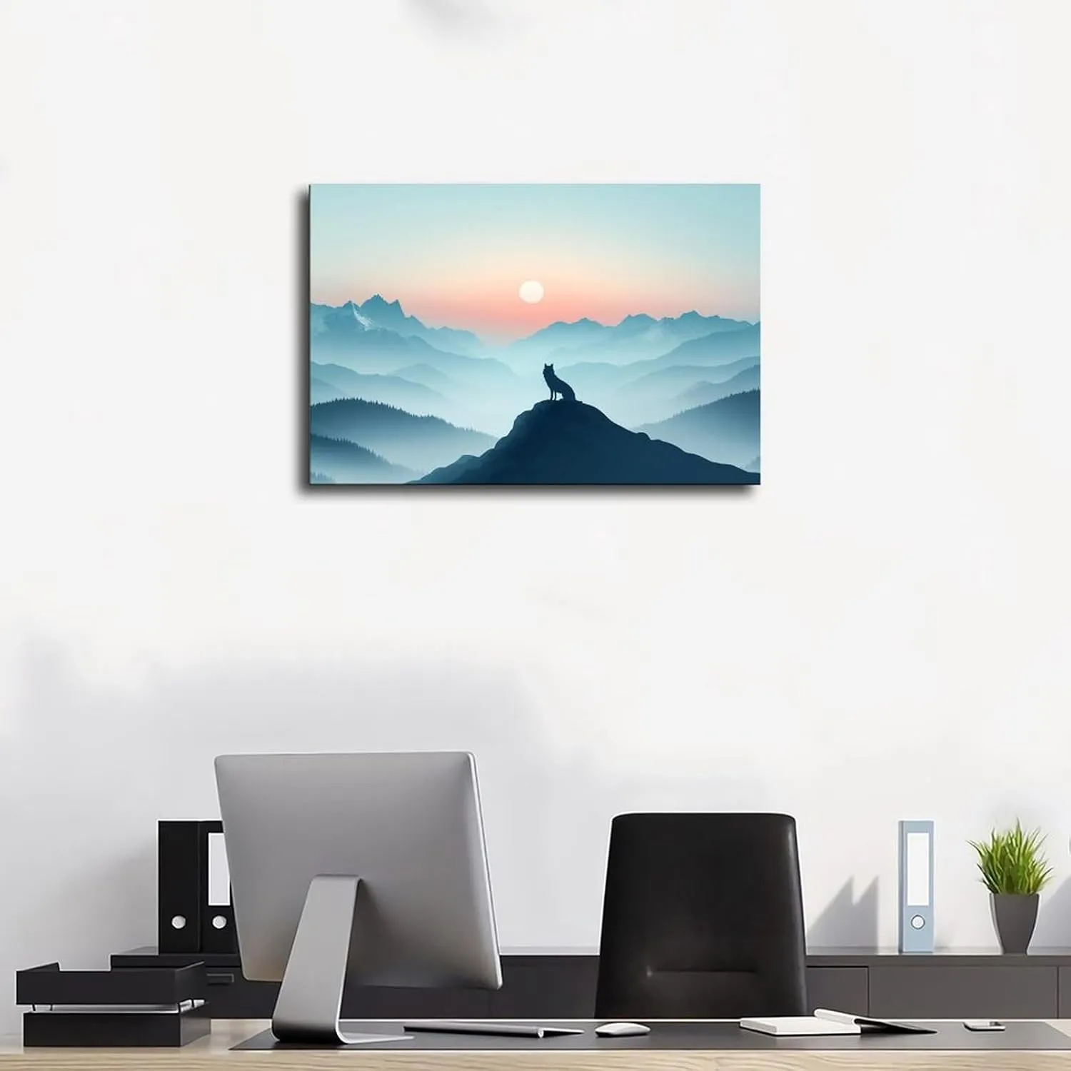 Minimalist Nature Wall Art – Lone Wolf Mountain Scene for Office, Studio, Or Adventure-Inspired Decor Poster Print Decorative Painting Canvas Wall Art Living Room Posters Bedroom Painting 20x30inch(50