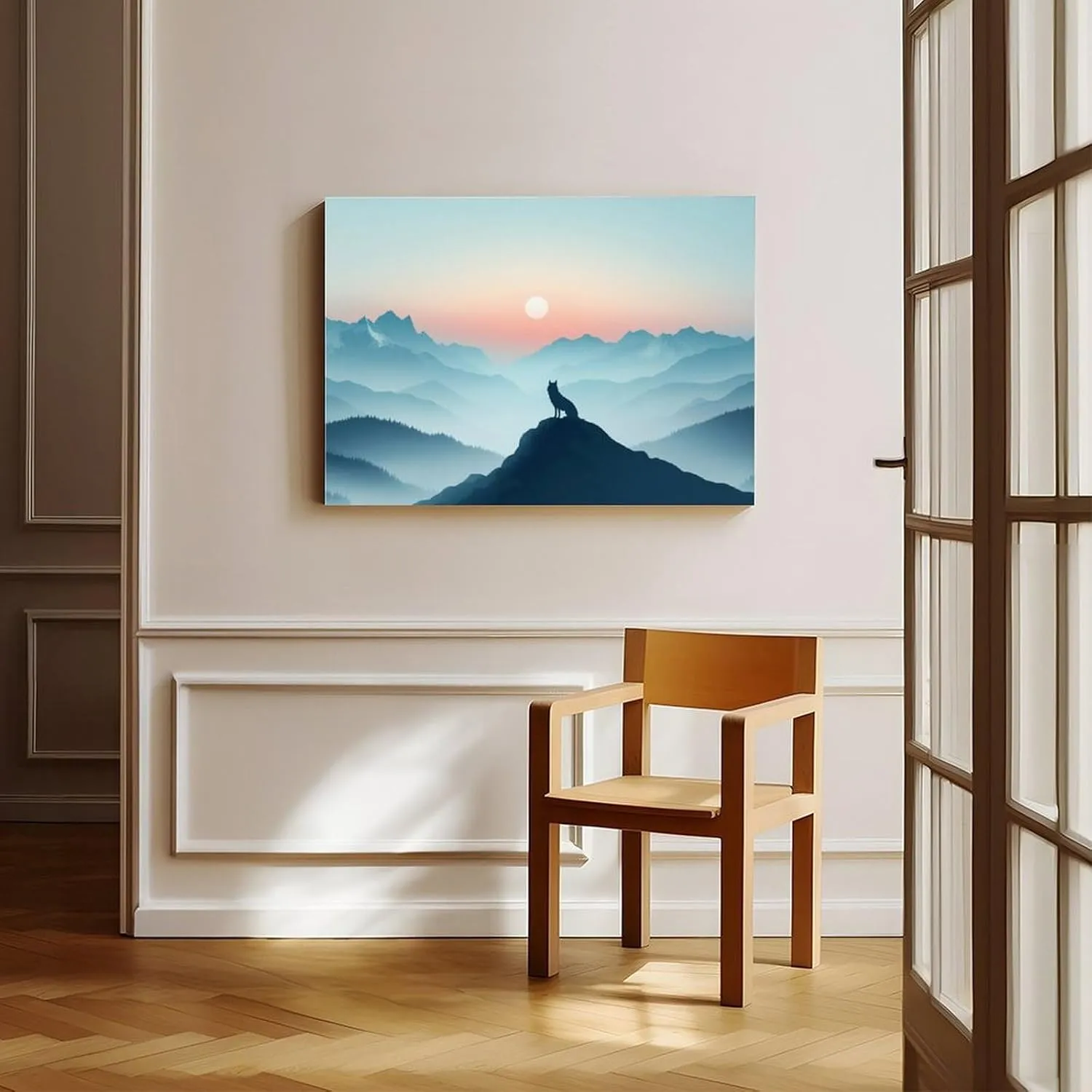 Minimalist Nature Wall Art – Lone Wolf Mountain Scene for Office, Studio, Or Adventure-Inspired Decor Poster Print Decorative Painting Canvas Wall Art Living Room Posters Bedroom Painting 20x30inch(50