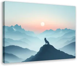 Minimalist Nature Wall Art – Lone Wolf Mountain Scene for Office, Studio, Or Adventure-Inspired Decor Poster Print Decorative Painting Canvas Wall Art Living Room Posters Bedroom Painting 20x30inch(50