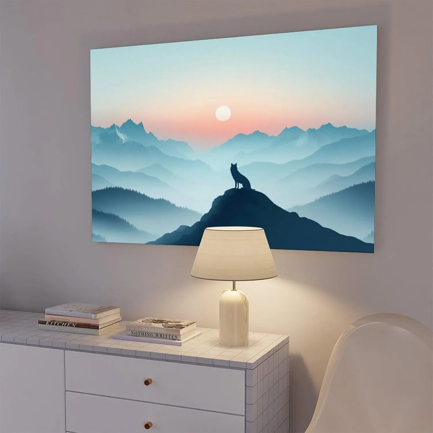 Minimalist Nature Wall Art – Lone Wolf Mountain Scene for Office, Studio, Or Adventure-Inspired Decor Poster Print Decorative Painting Canvas Wall Art Living Room Posters Bedroom Painting 20x30inch(50