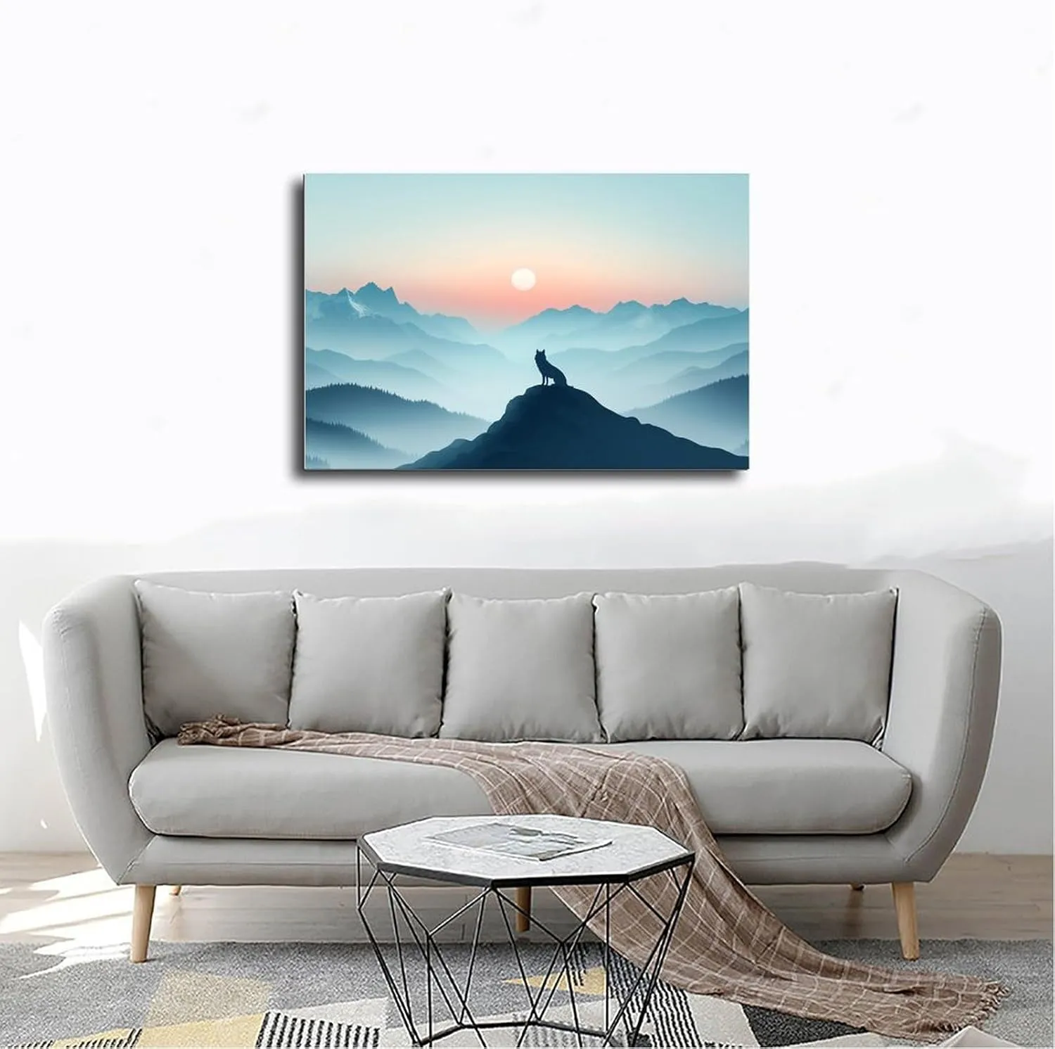 Minimalist Nature Wall Art – Lone Wolf Mountain Scene for Office, Studio, Or Adventure-Inspired Decor Poster Print Decorative Painting Canvas Wall Art Living Room Posters Bedroom Painting 20x30inch(50