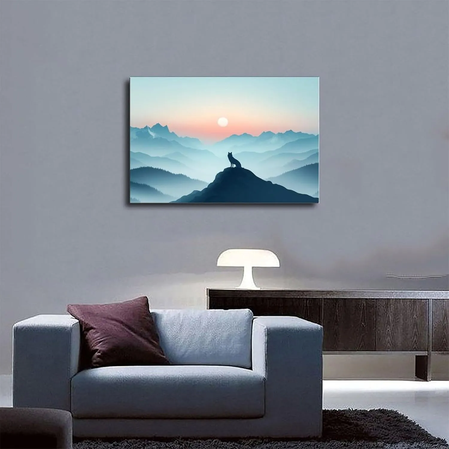 Minimalist Nature Wall Art – Lone Wolf Mountain Scene for Office, Studio, Or Adventure-Inspired Decor Poster Print Decorative Painting Canvas Wall Art Living Room Posters Bedroom Painting 20x30inch(50