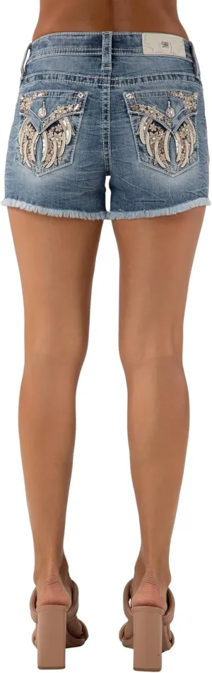 Miss Me Women's Dara Wing Embellished Faux Flap Pockets Mid-Rise Shorts