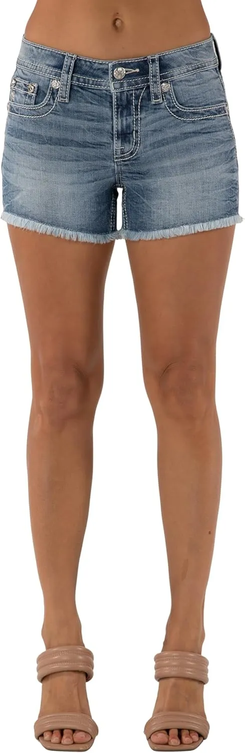 Miss Me Women's Dara Wing Embellished Faux Flap Pockets Mid-Rise Shorts