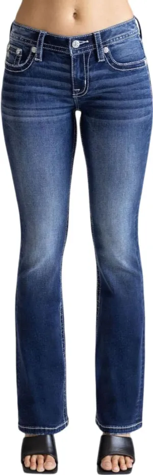 Miss Me Women's Western Stampede Faux Flap Pocket Mid-Rise Bootcut Jeans