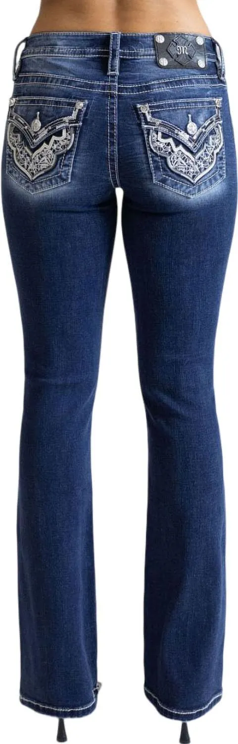 Miss Me Women's Western Stampede Faux Flap Pocket Mid-Rise Bootcut Jeans