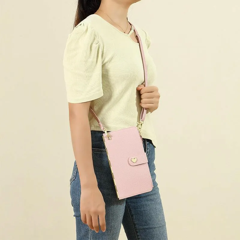 Mobile Phone Bags With Transparent Touch Screen Love Buckle Long Wallet Women Multifunctional Crossbody Shoulder Bag