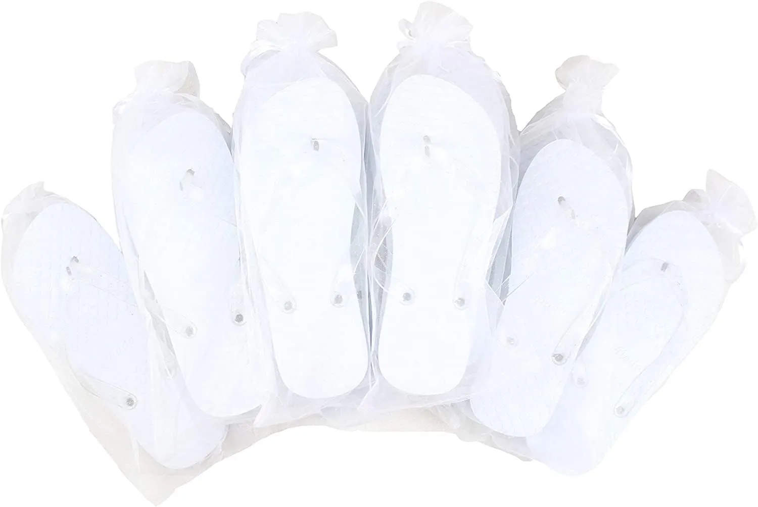 Modo's White Heart Glitter Strap Flip Flop 10 Pack Bundle All in Organza Bags ideal for Weddings