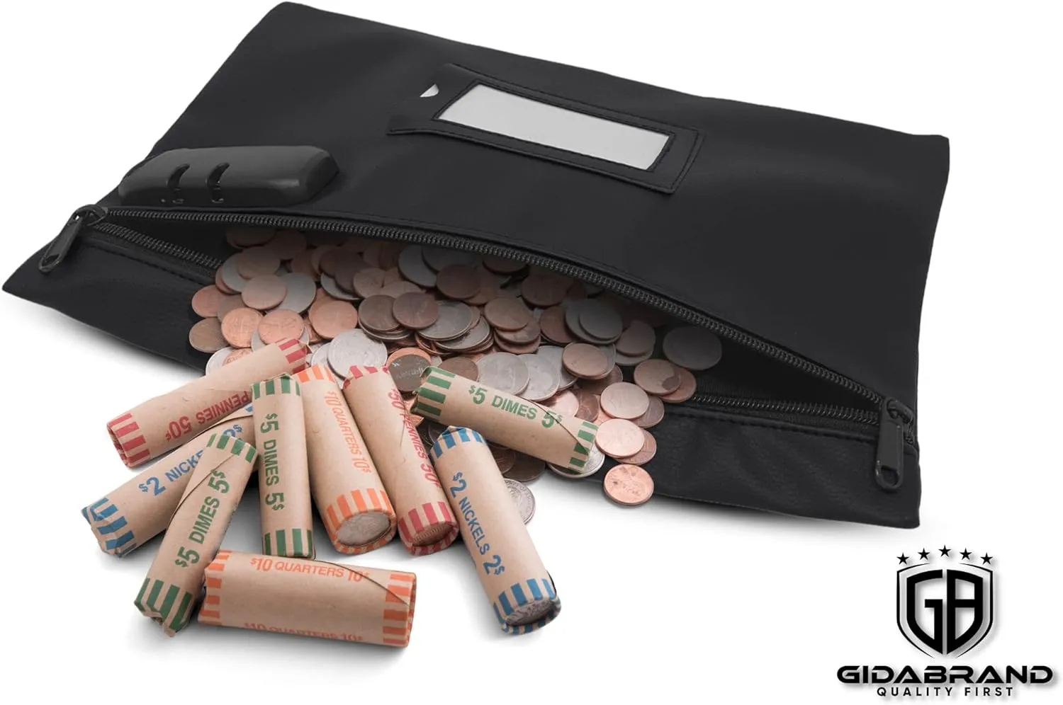 Money Bag for Cash with Lock | 12x8 Inch | Black Leatherette Locking Bank Bag