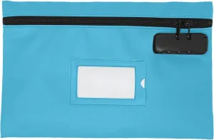 Money Bag for Cash with Lock | 12x8 inch | Durable Leatherette Money Cash Coin Check Bank Wallet Pouch with Zipper for Men & Women with Framed ID Window and Blank Card | by GIDABRAND (Light blue)