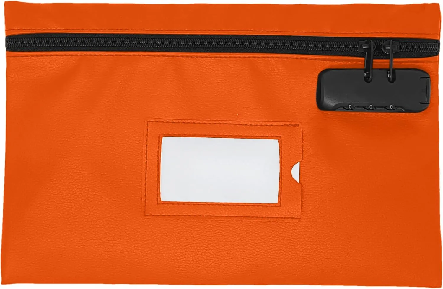 Money Bag for Cash with Lock | 12x8 inch | Durable Leatherette Money Cash Coin Check Bank Wallet Pouch with Zipper for Men & Women with Framed ID Window and Blank Card | by GIDABRAND (Orange)