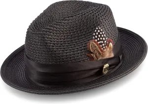 MONTIQUE Men's Braided Pinch Fedora Hat with Feathers – Lightweight & Breathable Polyester Summer Panama Hat – H24