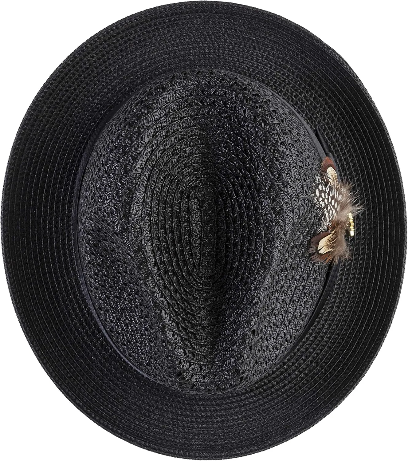 MONTIQUE Men's Braided Pinch Fedora Hat with Feathers – Lightweight & Breathable Polyester Summer Panama Hat – H24