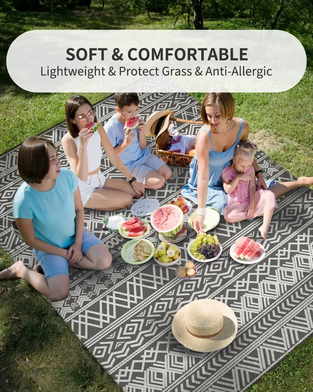 MontVoo Outdoor Rug Carpet Waterproof 5x8 Outdoor Patio Rug Mat Reverisble Plastic Straw Outdoor Rug for RV Camping Picnic Beach Balcony Boho Grey