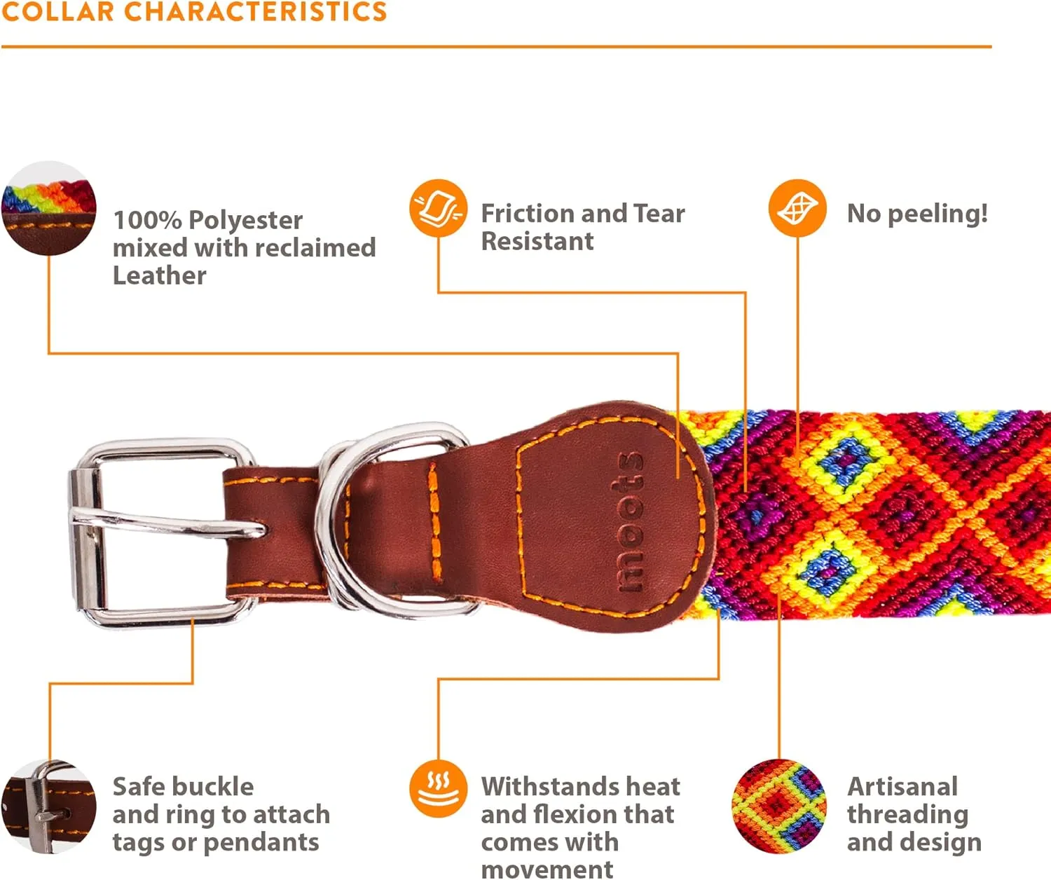 Moots Root Handmade Pet Collar, Nylon and Leather, Adjustable for Small Dogs, Reinforced Steel Buckle, Colorful and Durable Design, Comfortable and Easy to Clean.