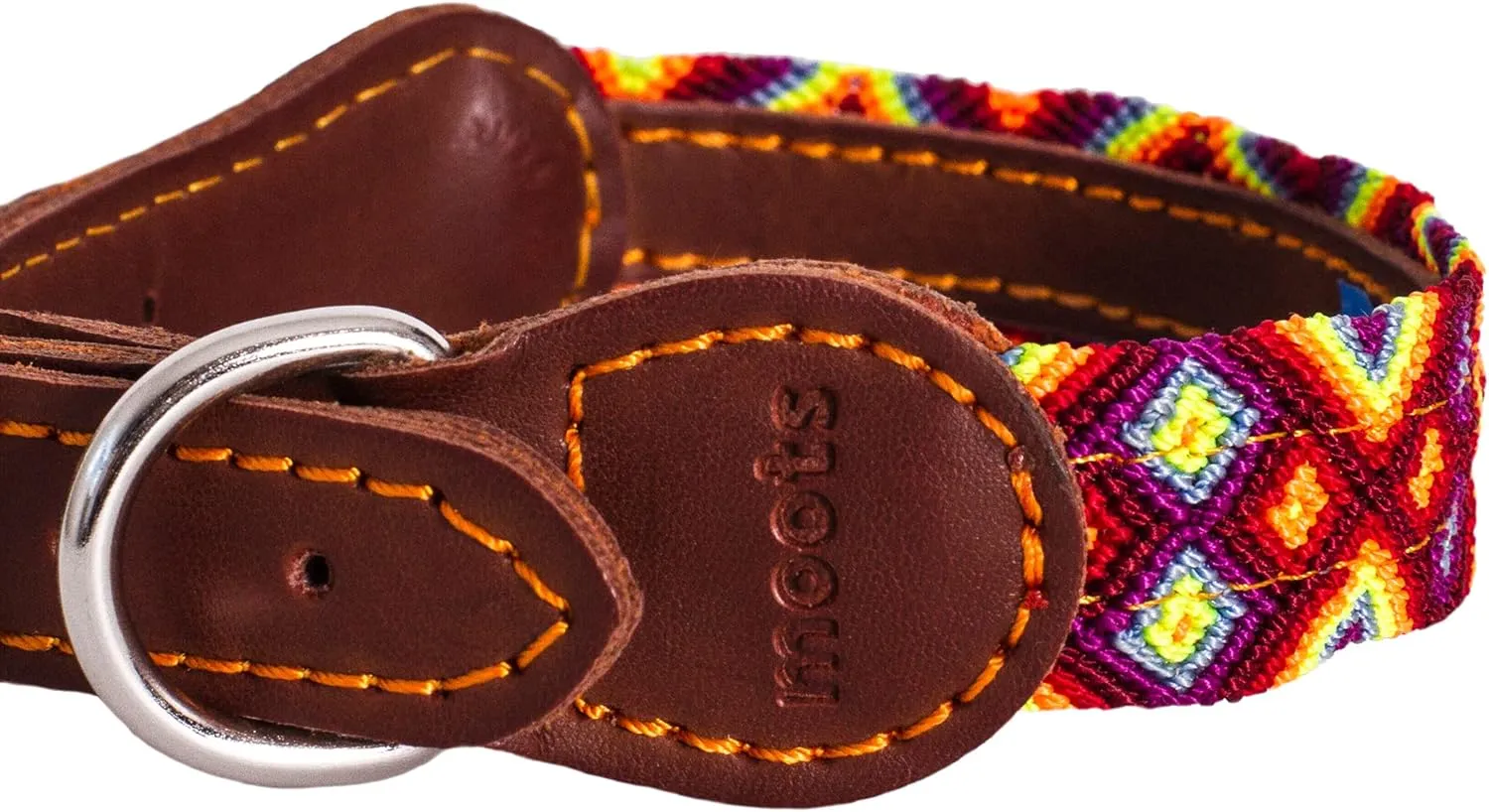 Moots Root Handmade Pet Collar, Nylon and Leather, Adjustable for Small Dogs, Reinforced Steel Buckle, Colorful and Durable Design, Comfortable and Easy to Clean.
