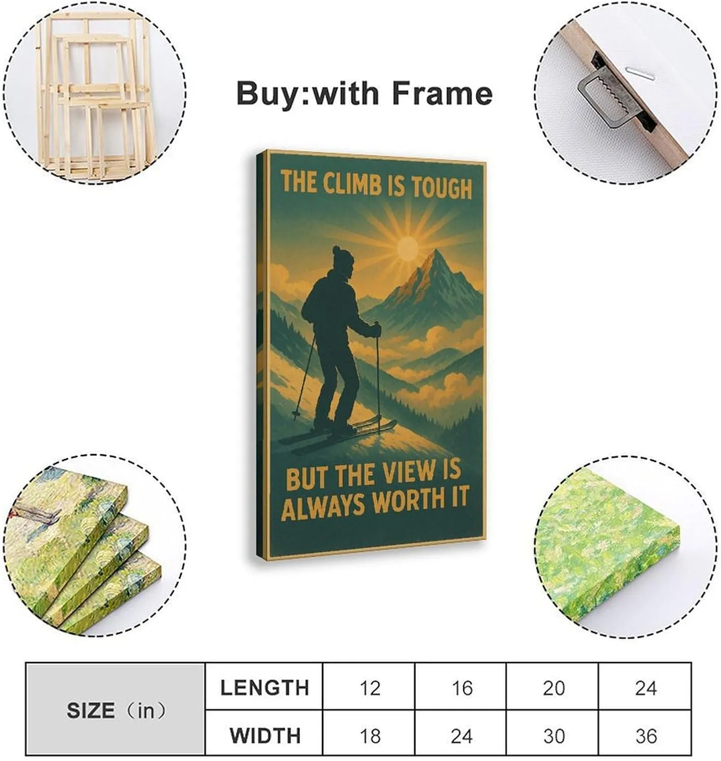 Mountain Skiing, Winter Sports And Outdoor Adventure Equipment Poster Print for Teen Boys Room Wall Art Canvas Painting Print 16x24inch(40x60cm)