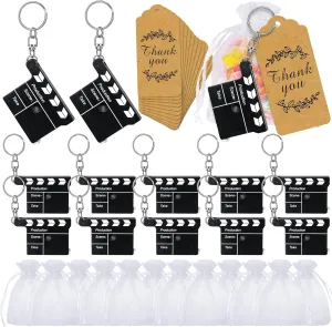 Movie Night Party Favors Director Clapboard Tape Measure Keychain Thank You Tag Organza Gift Bag for Movie Theatre Party Supplies Wedding Birthday Film Cast Decor(24 Sets)