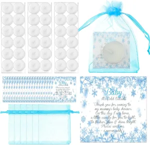 MTLEE 100 Sets Snowflake Baby Shower Party Favors Winter Birthday Party Supplies Thank You Gifts for Guests Including 100 Tealight Candles 100 Thank You Tags 100 Gift Bags for Gender Reveal Party