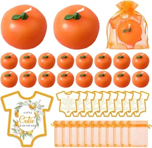 Mtlee 50 Sets Little Cute Baby Shower Candles Favors for Guests 50 Cutie Baby Candles a Little Cutie is on The Way Shower Card and Bags for Gender Reveal Gifts(Orange)