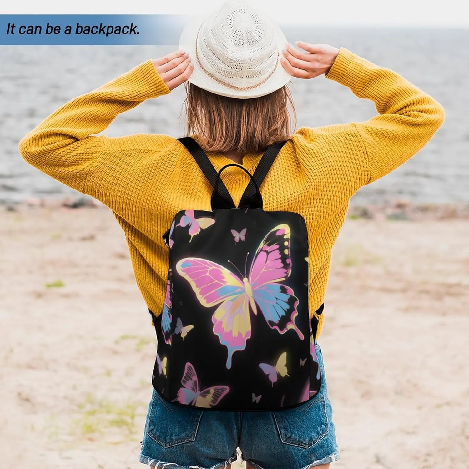 Multipurpose Daypacks Black Pink Butterfly Backpack Purse for Women Anti Theft Fashion Back Pack Bag Gift